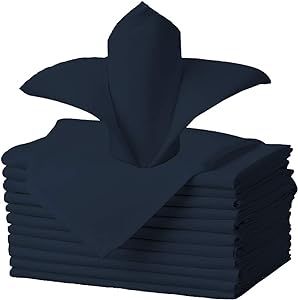 Lukeville Luxury Linen Cloth Napkins Pack of 12 Dinner Napkins (18" X 18") Navy Blue Cotton Table Napkins for Restaurant, Bistro, Wedding, Thanksgiving and Christmas