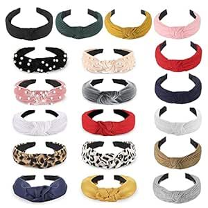 Funtopia 19 Pack Fashion Headbands for Women Girls, 9 Pcs solid Color Hair Bands and 10 Pcs Pearl Headbands Velet Leopard Print Headband
