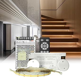 Gmhehly LED Smart Motion-Activated Stair Light Remote Controlled Step Light with Adjustable Brightness, Step Numbers, Light Speed（12steps,2700-6000k）