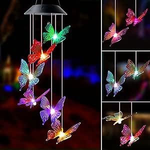 WeeksEight Purple Butterfly Solar Wind Chimes Colors Changing Lights, Best Gifts for Mom Grandma Women Mothers, Decorations Windchimes Outdoor Garden Yard Decor