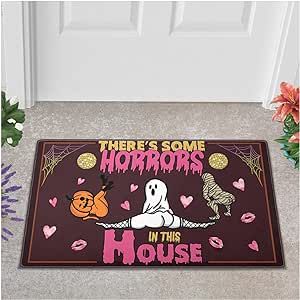 VALYOO Personalized Theres Some Horrors in This House Doormat Mat Full Size - Horror Welcome Mat Funny Ideas Decor for Halloween Door Rug
