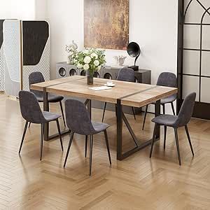 FURNITO 71'' Dining Table Set for 6,Kitchen Table and Chairs for 6,Modern Rectangle Dining Table with Fabric Dining Chairs 6,Ideal for Home,Kitchen Dining Room