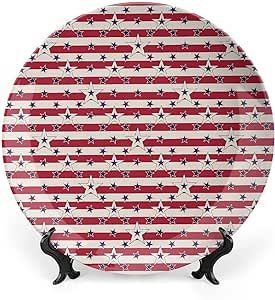 XISUNYA 10 Inch Decorative Plate, USA Dinner Plate, Patriotic Pattern Love My Country American Federal Freedom Print Ceramic Wall Hanging Decor Accessory for Dining Table Tabletop Home Decor