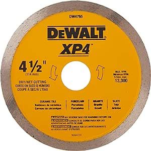 DEWALT Diamond Blade for Porcelain Tile, Wet/Dry, 4-1/2-Inch (DW4765) , Yellow