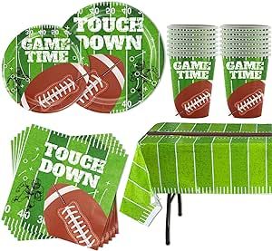 Football Party Supplies Decorations Set for 20 People, Includes 20 Dinner Plates, 20 Dessert Plates, 40 Napkins, 20 Cups, 2 Tablecloths - Perfect for Super Bowl Game Day Birthday Party(102 PCS)
