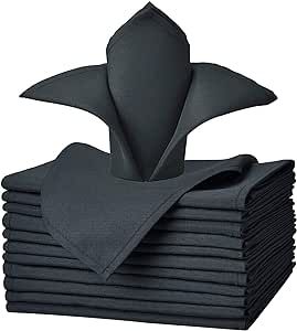 VEEYOO Cloth Napkins - 17 x 17 Inch Dark Gray Dinner Napkin Set of 12, Soft Washable and Reusable Table Napkins for Holiday Dinner, Parties, Wedding and More