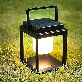BRIMMEL Outdoor Table Lamp, LED Solar Outdoor Lantern, Portable Rechargeable Solar Lamp Waterproof, Touch Control Outdoor Lamps Cordless Lights Decorative for Patio Family Camp/ Reading/ Camping