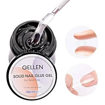 Gellen Solid Nail Glue Gel for False Nail Tips, Huge Capacity 15g Press on Nail Glue Solid Acrylic Nail Glue Gel for Salon Art DIY at Home, Need UV Light Cured