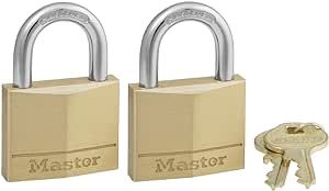 Master Lock 140T Solid Brass Padlock with Key, 2 Pack, Alike, 2 Count