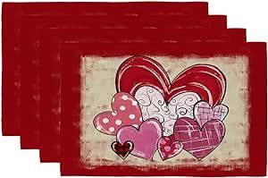 GEEORY Valentine's Day Placemats 12x18 Inch, Red Hearts Farmhouse Holiday Kitchen Dining Table Decoration for Indoor Outdoor Dinner Party Decor GP105-18