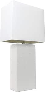 Elegant Designs LT1025-WHT Modern Leather Table Lamp with White Fabric Shade, White