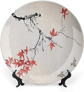 XISUNYA 6 Inch Decorative Plate,Japanese Dinner Plate, Cherry Blossom Sakura Tree Branches Spring Watercolor Print Ceramic Wall Hanging Decor Accessory for Dining Table Tabletop Home Decor
