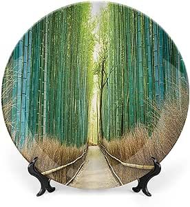 XISUNYA 10 Inch Decorative Plate, Bamboo Dinner Plate, Forest in Japan Panoramic View Print Ceramic Wall Hanging Decor Accessory for Dining Table Tabletop Home Decor