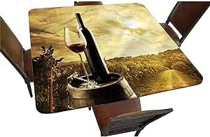 Wine Decor Elastic Edged Square Fitted Tablecloth, Red Wine Barrel Vineyard Polyester Indoor Outdoor Fitted Table Cover for Buffet Table, Parties, Holiday Dinner, Wedding & More, Fits 42 inch table