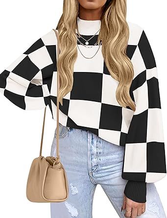 ZESICA Women's 2024 Fall Fashion Turtleneck Long Sleeve Striped Ribbed Knit Loose Pullover Sweater Tops