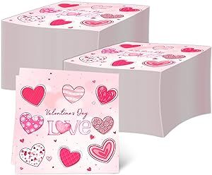 100PCS Valentine's Day Paper Napkins Pink Love Heart Cocktail Beverage Disposable Valentine's Party Dinner Napkins for Memorial Day Dinnerware Decor
