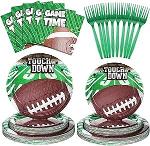 Suclain 200PCS Football Party Supplies Kit Football Game Day Disposable Paper Dinnerware Sets Touchdown Dinner Plates and Napkins for Football Birthday Football Gameday Tailgate Party Decorations