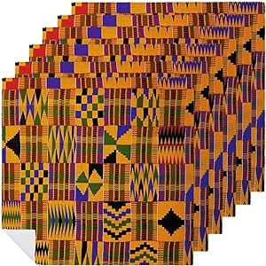 African Art_ Kente Cloth Dinner Napkins Cloth Set Washable Print Table Decorative for Everyday Use