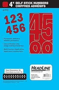 Headline Sign 32433 Stick-On Vinyl Numbers, Red, 4-Inch, Made in USA